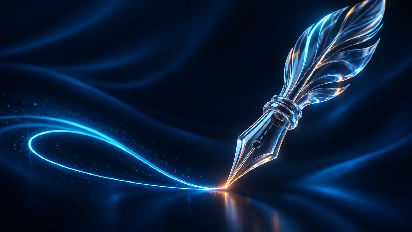 Glass pen drawing a line of light