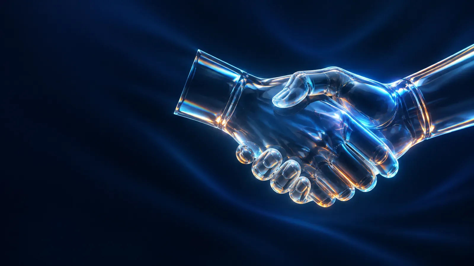 Two glass hands shaking
