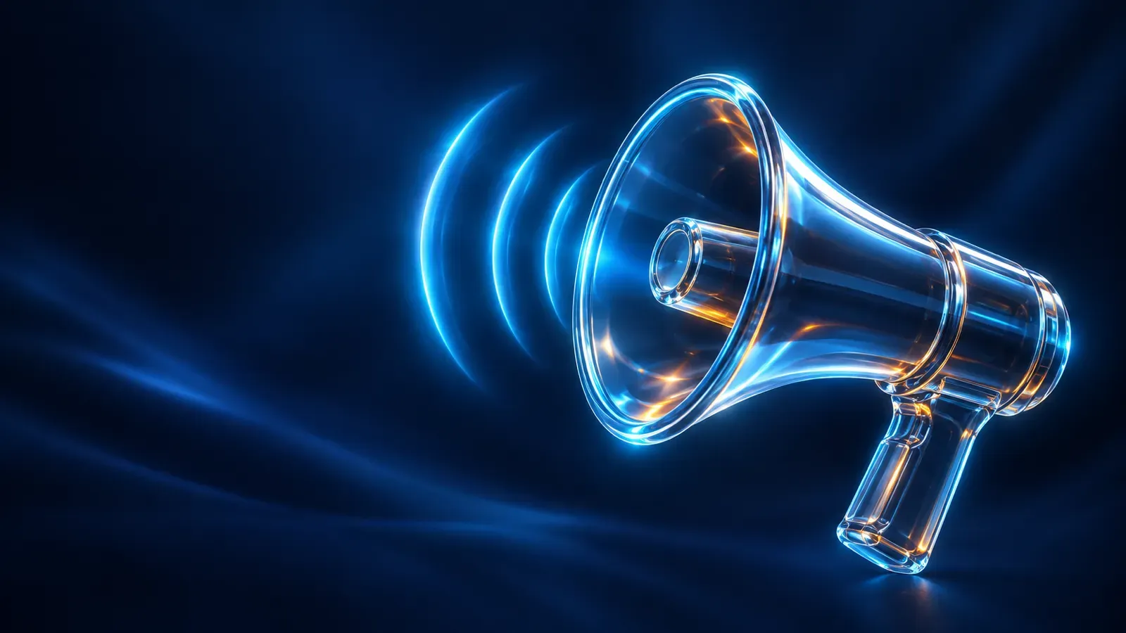 Glass megaphone sending out waves of light